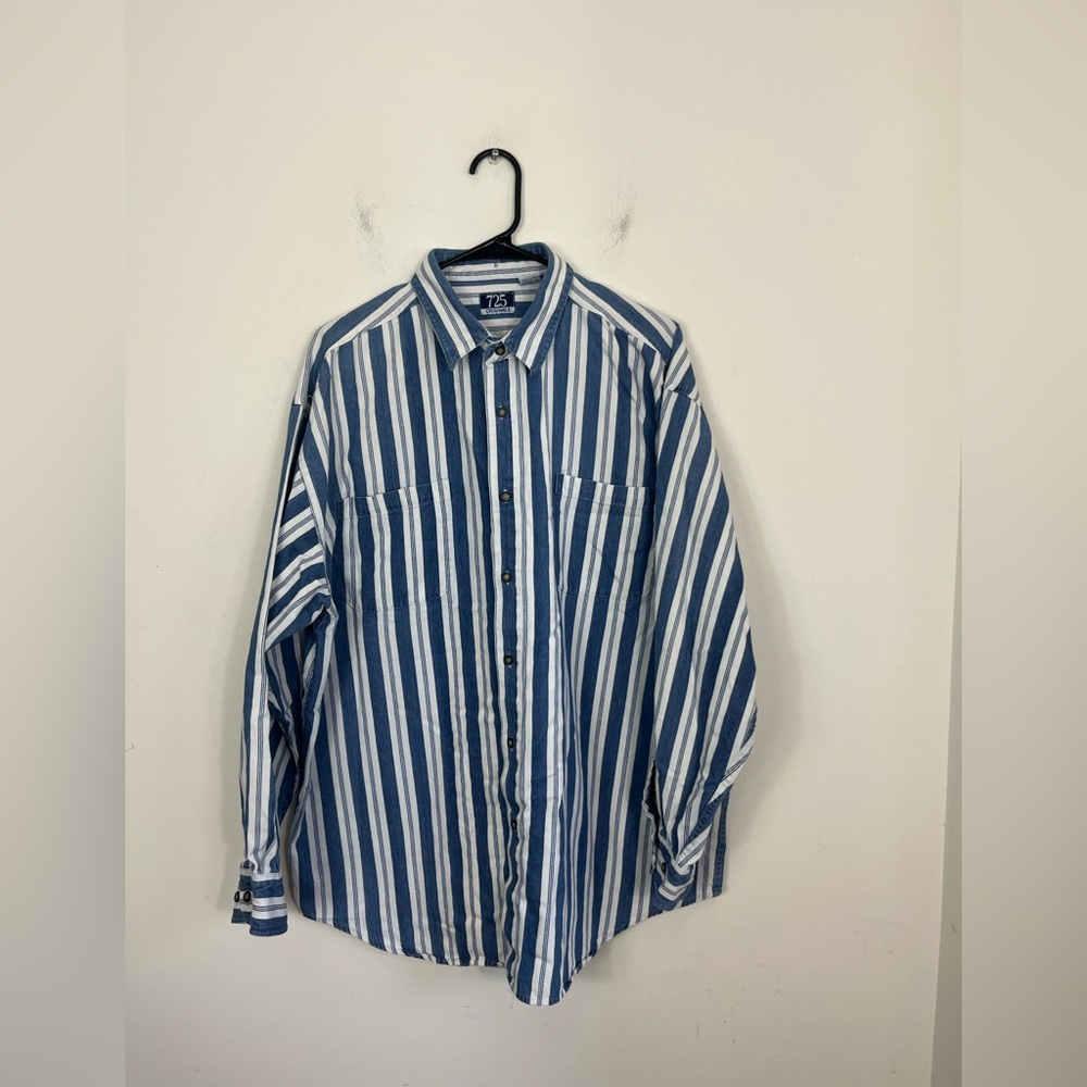 Vintage 725 Originals Blue Striped Cotton Button Down Sz XL